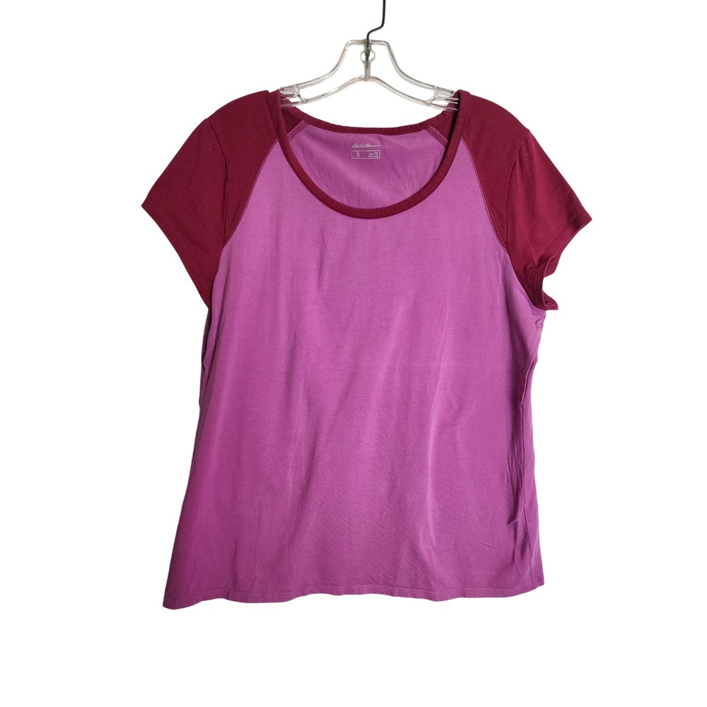 Eddie Bauer Womens‎ XL Purple Maroon Colorblock Raglan Short Sleeve Scoop Neck